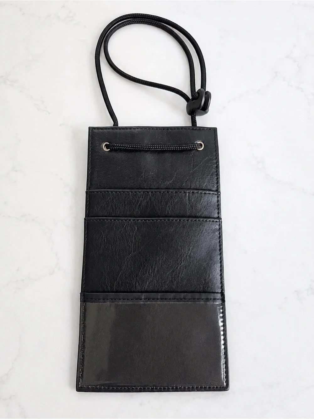 New Ez Pass Black Leather Travel Neck Card Holder